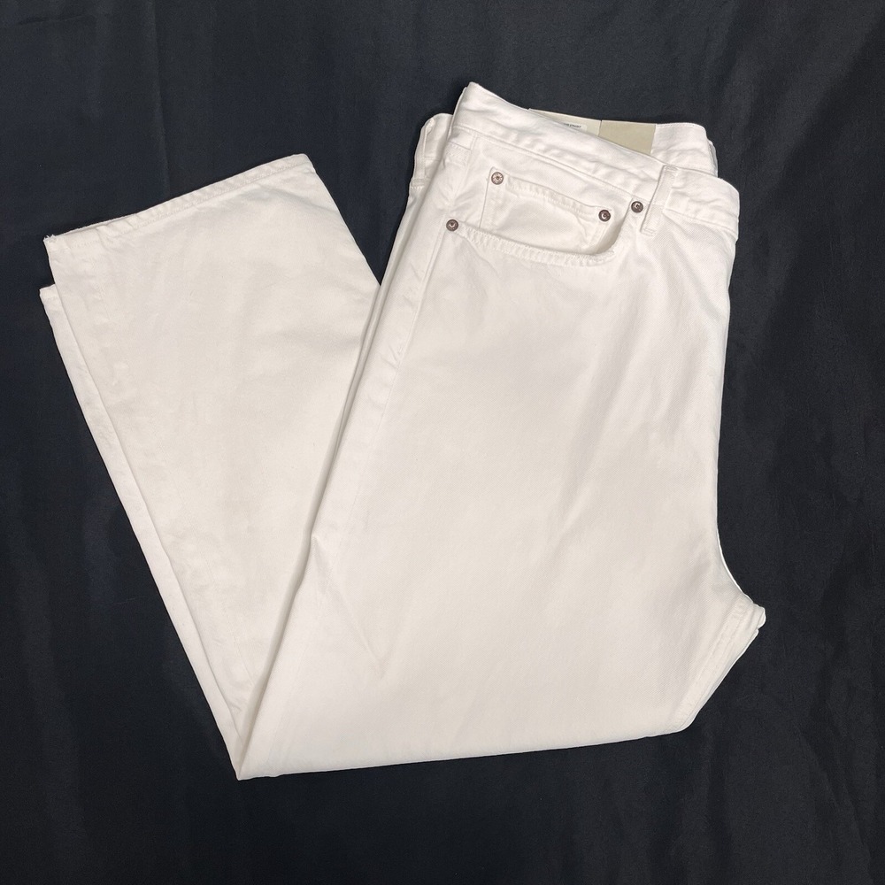 Agolde 90s Size 33 Crop Mid Rise Loose Straight Jeans Salt TLAS White Button Fly